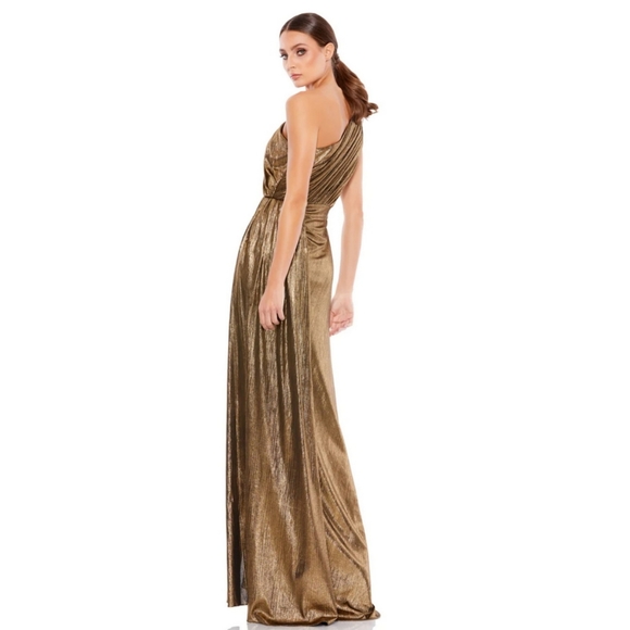 MAC DUGGAL METALLIC DRAPED ONE SHOULDER GRECIAN Dress Gown Size 8 - Picture 2 of 6